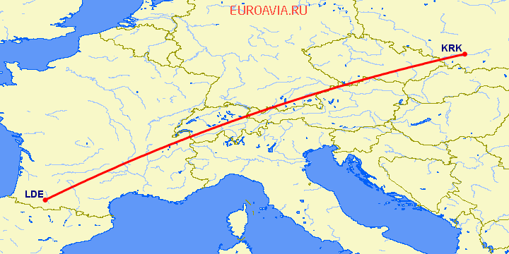 перелет Краков — Лурд Тарб на карте
