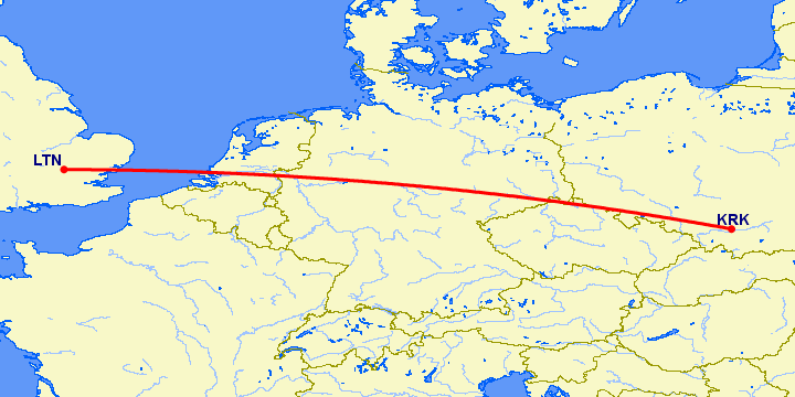 перелет Краков — Luton на карте