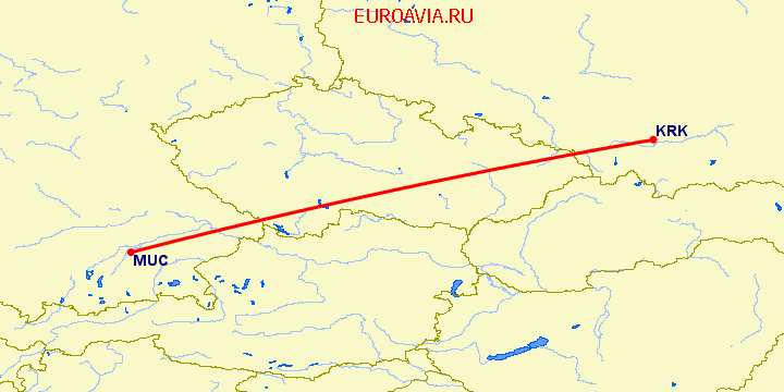 перелет Краков — Мюнхен на карте