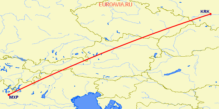 перелет Краков — Милан на карте