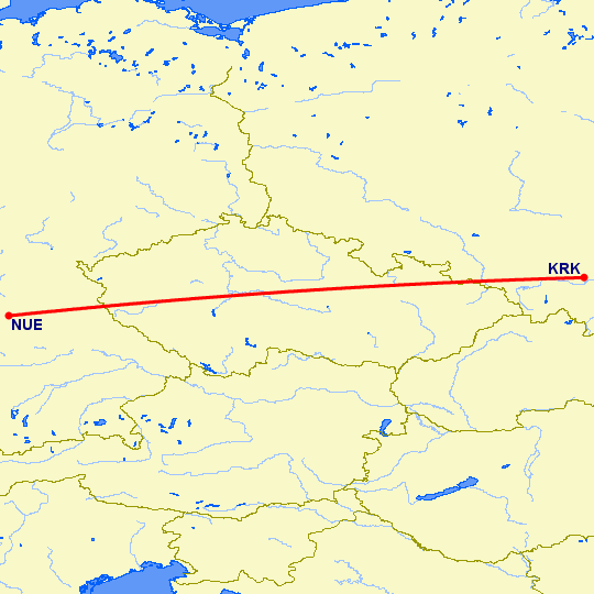 перелет Краков — Нюремберг на карте