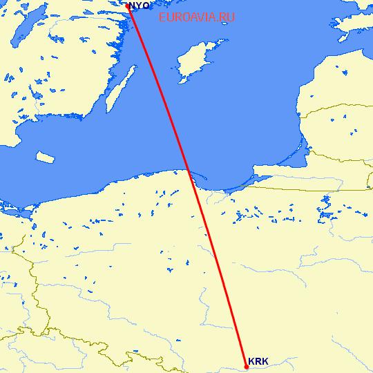 перелет Краков — Стокгольм на карте