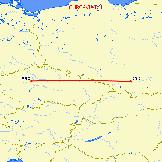 перелет Краков — Прага на карте