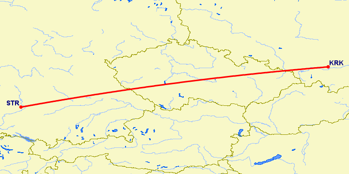 перелет Краков — Штуттгард на карте
