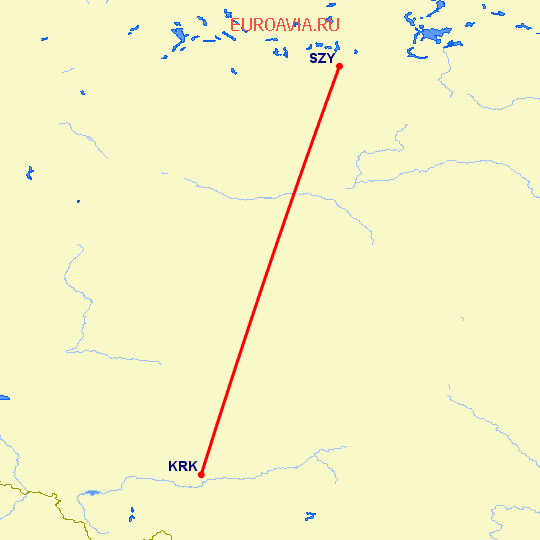 перелет Краков — Szymany на карте