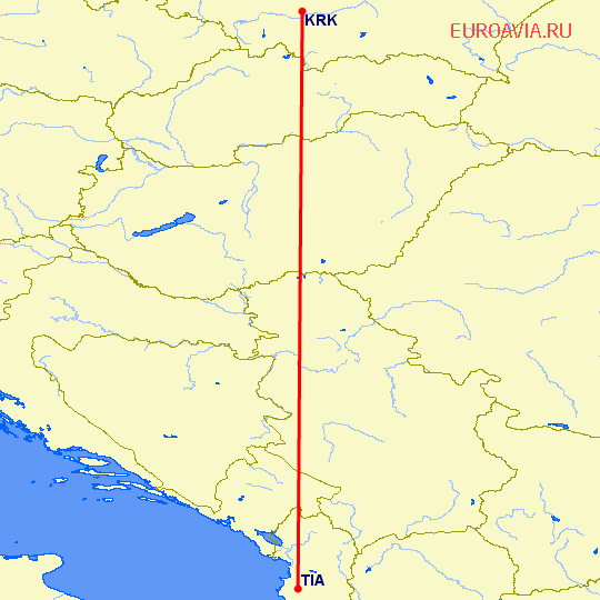 перелет Краков — Тирана на карте