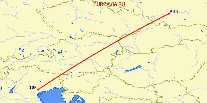перелет Краков — Тревисо на карте