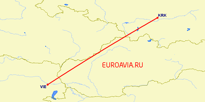 перелет Краков — Вена на карте
