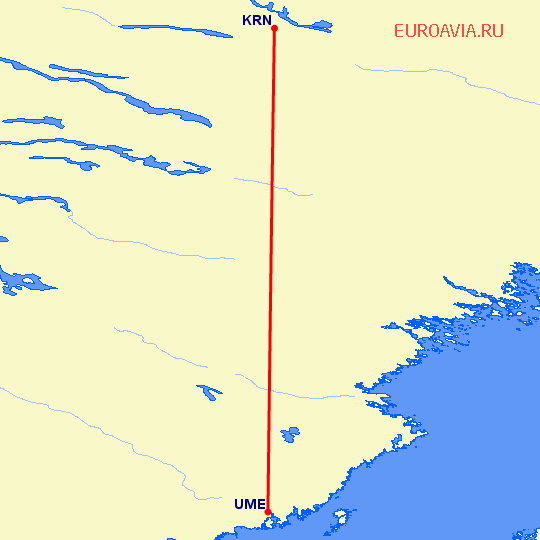 перелет Кируна — Умео на карте