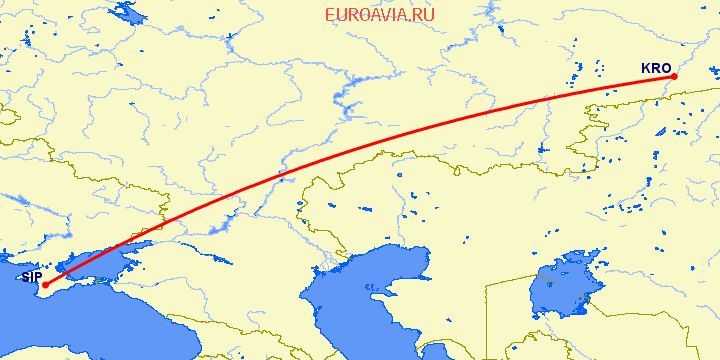 перелет Курган — Симферополь на карте