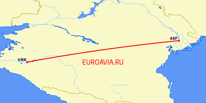 перелет Краснодар — Астрахань на карте