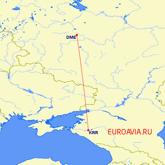 перелет Краснодар — Москва на карте