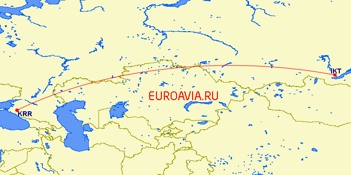 перелет Краснодар — Иркутск на карте