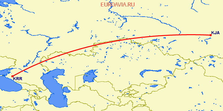 перелет Краснодар — Красноярск на карте