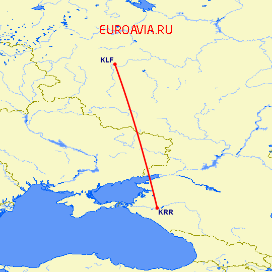 перелет Краснодар — Калуга на карте