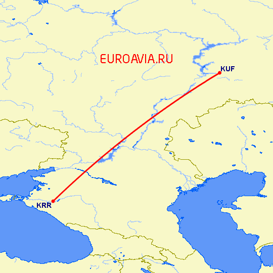 перелет Краснодар — Самара на карте
