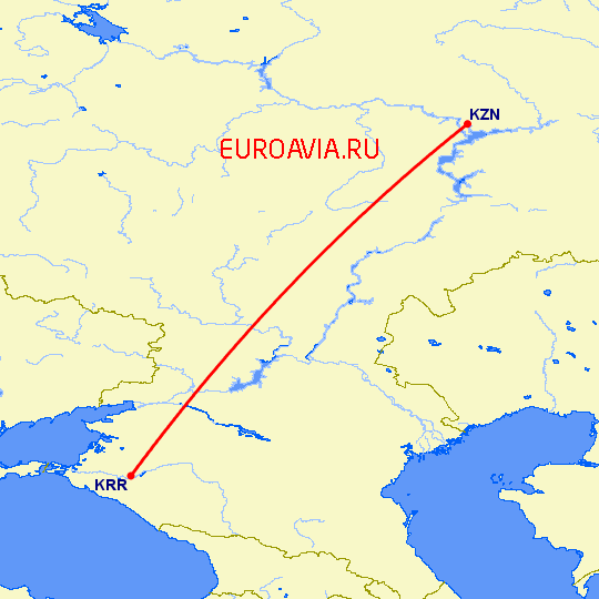 перелет Краснодар — Казань на карте