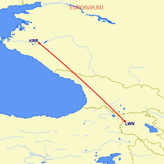 перелет Краснодар — Гюмри на карте