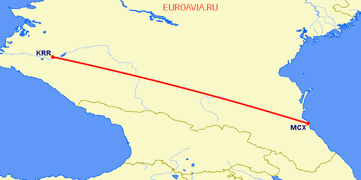 перелет Краснодар — Махачкала на карте