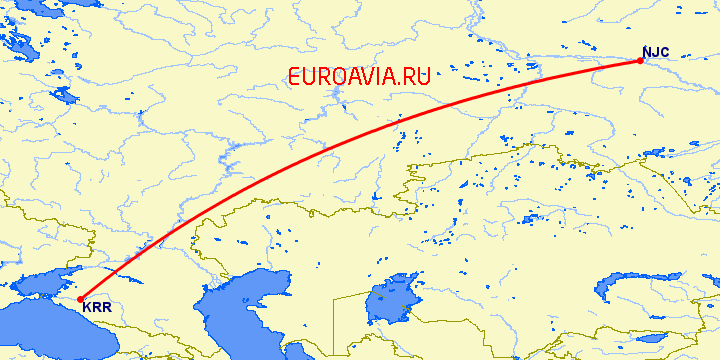 перелет Краснодар — Нижневартовск на карте