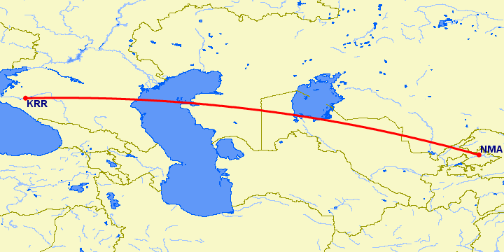 перелет Краснодар — Наманган на карте