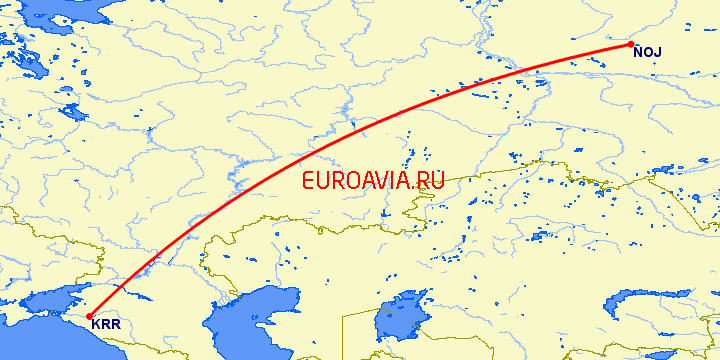 перелет Краснодар — Ноябрьск на карте