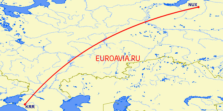 перелет Краснодар — Новый Уренгой на карте