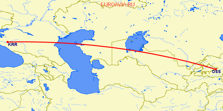 перелет Краснодар — Ош на карте