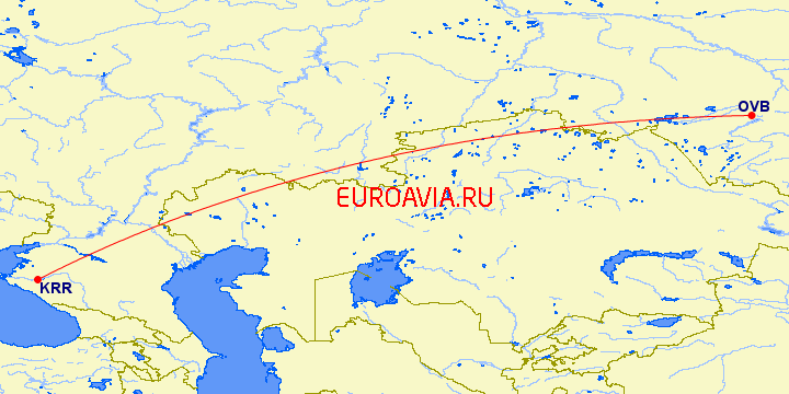 перелет Краснодар — Новосибирск на карте