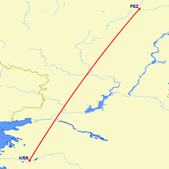 перелет Краснодар — Пенза на карте