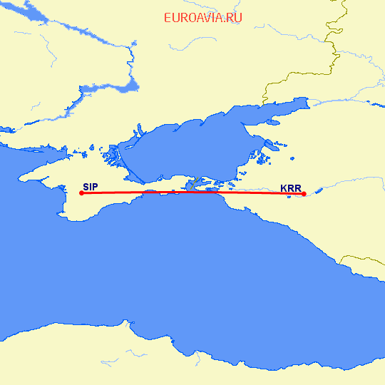 перелет Краснодар — Симферополь на карте