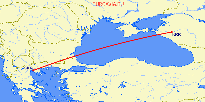 перелет Краснодар — Салоники на карте