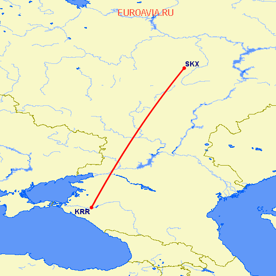 перелет Краснодар — Саранск на карте