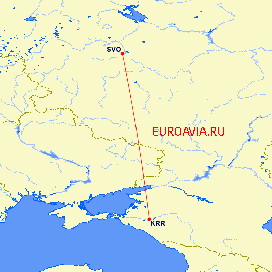 перелет Краснодар — Москва на карте