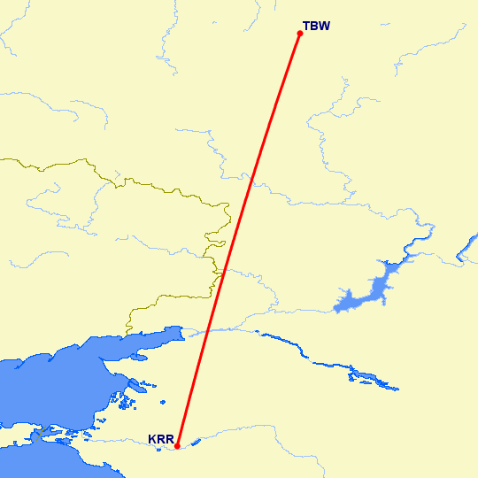 перелет Краснодар — Тамбов на карте