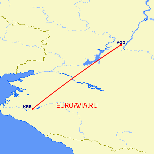 перелет Краснодар — Волгоград на карте