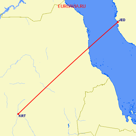 перелет Хартум — Джедда на карте