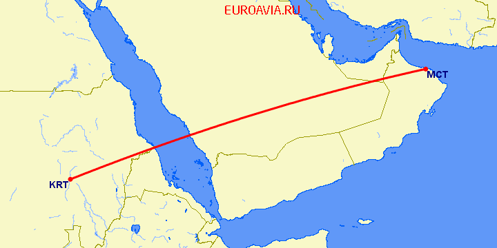 перелет Хартум — Маскат на карте
