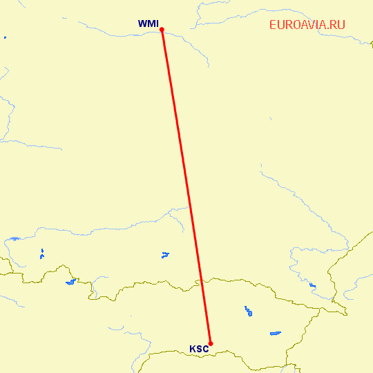 перелет Кошице — Варшава на карте