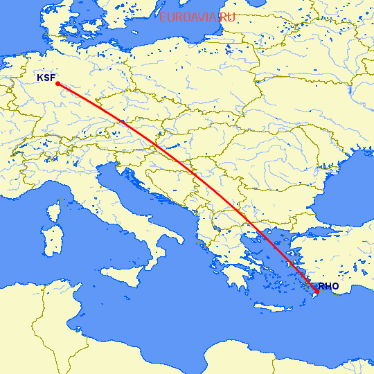 перелет Кассель — Родос на карте