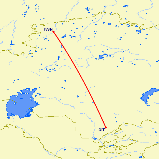 перелет Кустанай — Чимкент на карте