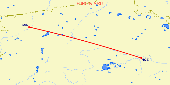 перелет Кустанай — Астана на карте