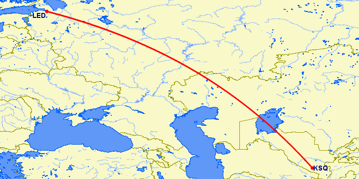 перелет Карши — Санкт Петербург на карте
