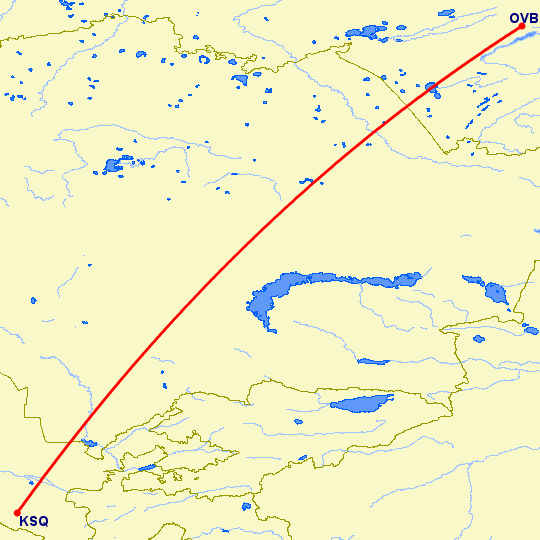 перелет Карши — Новосибирск на карте