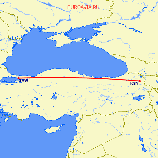 перелет Карс — Стамбул на карте