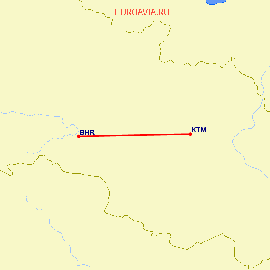 перелет Катманду — Бхаратпур на карте