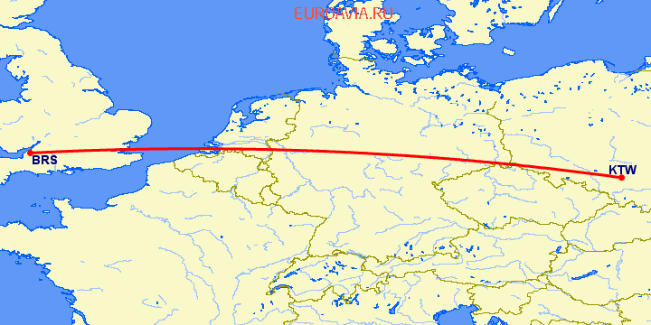 перелет Катовице — Бристоль на карте