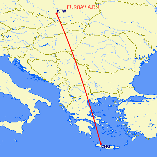 перелет Катовице — Chania на карте