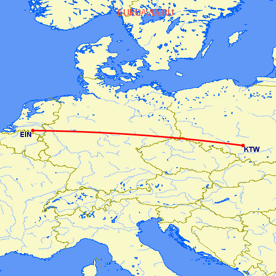 перелет Катовице — Эйндховен на карте