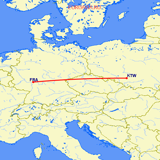 перелет Катовице — Франкфурт на Майне на карте